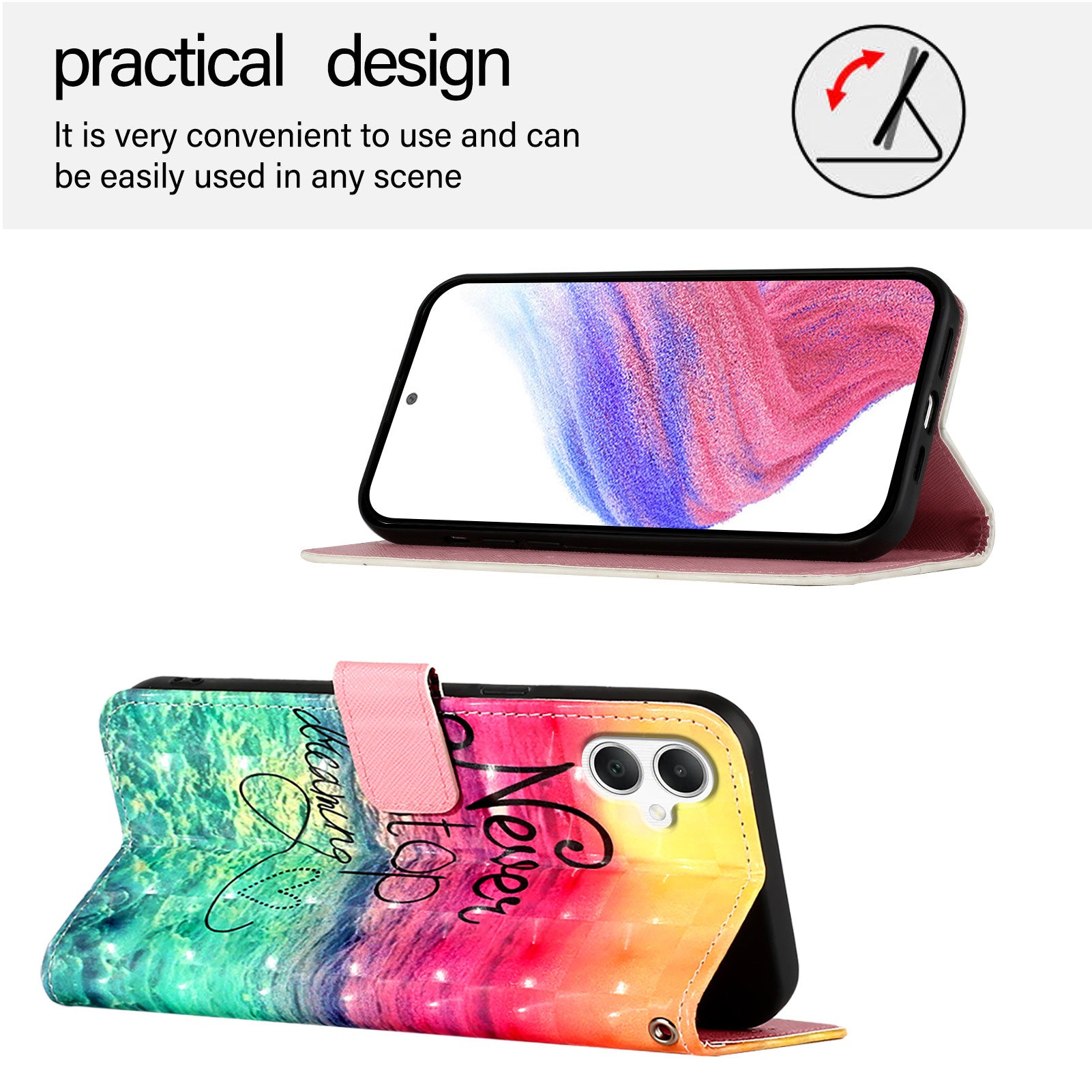 For Samsung Galaxy A06 Leather Case YB Pattern Printing Leather Series-2 Pattern Printing Wallet Stand Cover - Never Stop Dreaming For Samsung Galaxy A06 Leather Case YB Pattern Printing Leather Series-2 Pattern Printing Wallet Stand Cover - Never Stop Dreaming